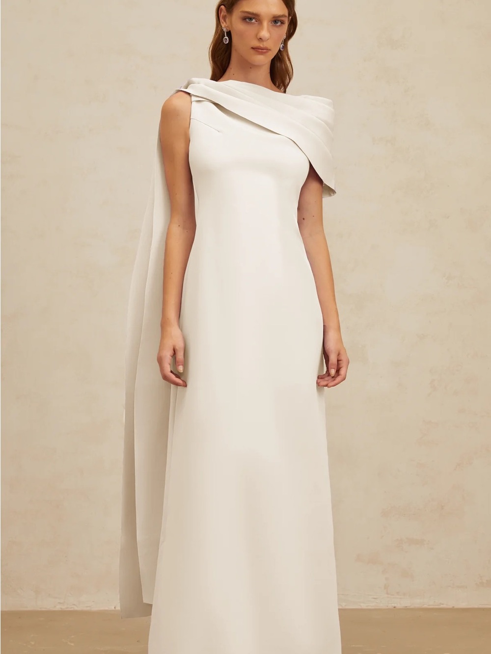 One-Shoulder Ivory Wedding Gown with Draped Sash